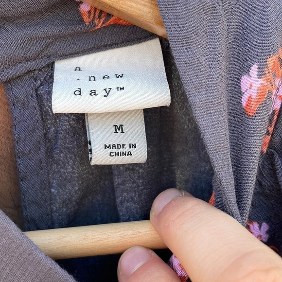 A New Day medium navy blue maxi dress grey with orange flowers - Picture 2 of 5